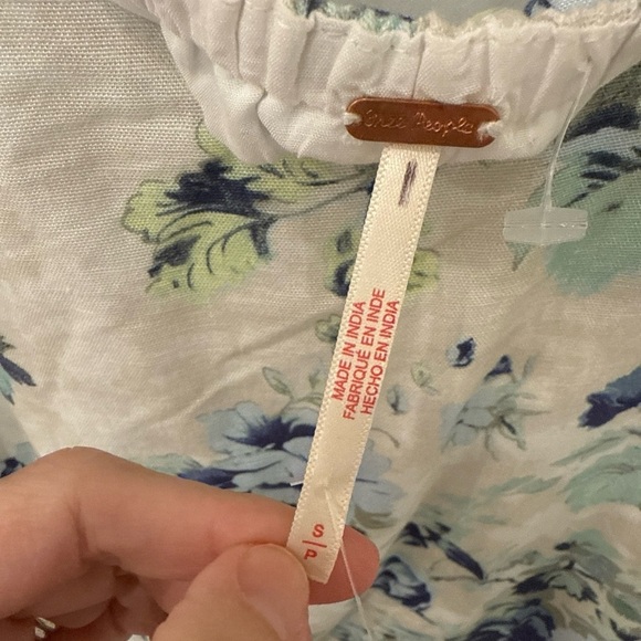 Free People Wildflower Printed Mini Dress Sml Porcelain Combo Linen Cottagecore - Picture 10 of 10